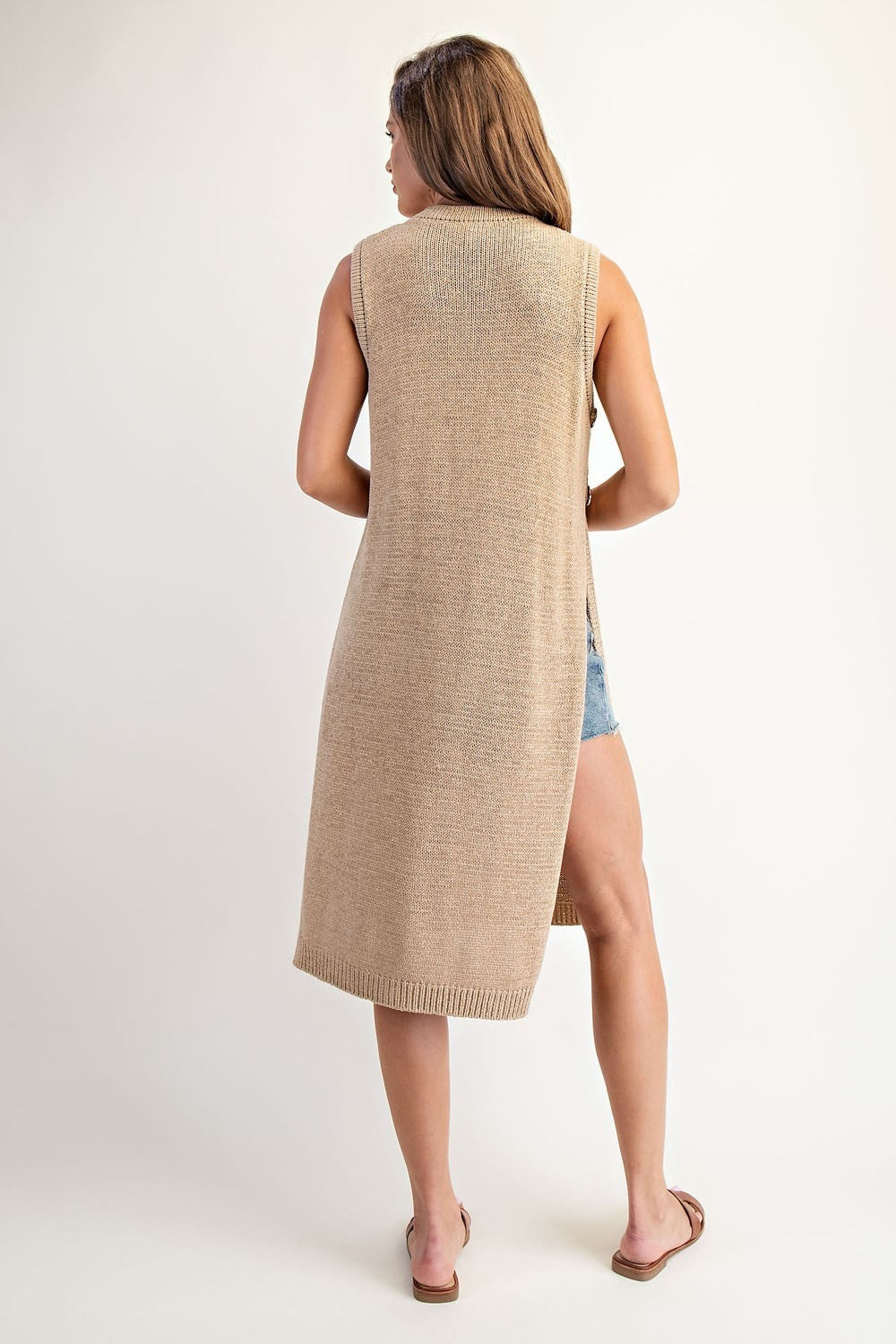 Oat Latte Open Side Slit Longline Sweater