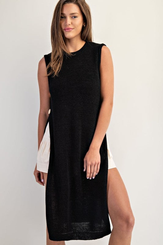 Black Open Side Slit Longline Sweater