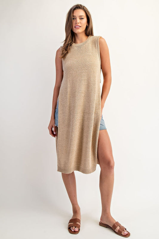 Oat Latte Open Side Slit Longline Sweater