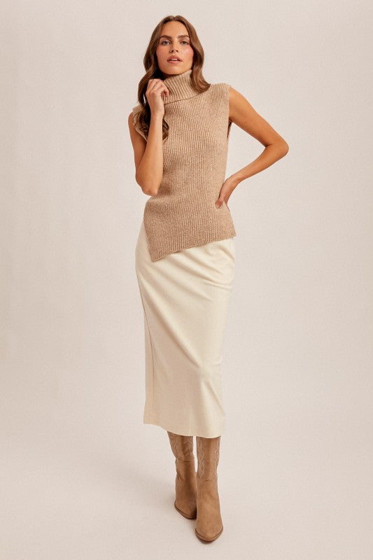 Mocha High Neck Asymmetrical Sweater Vest