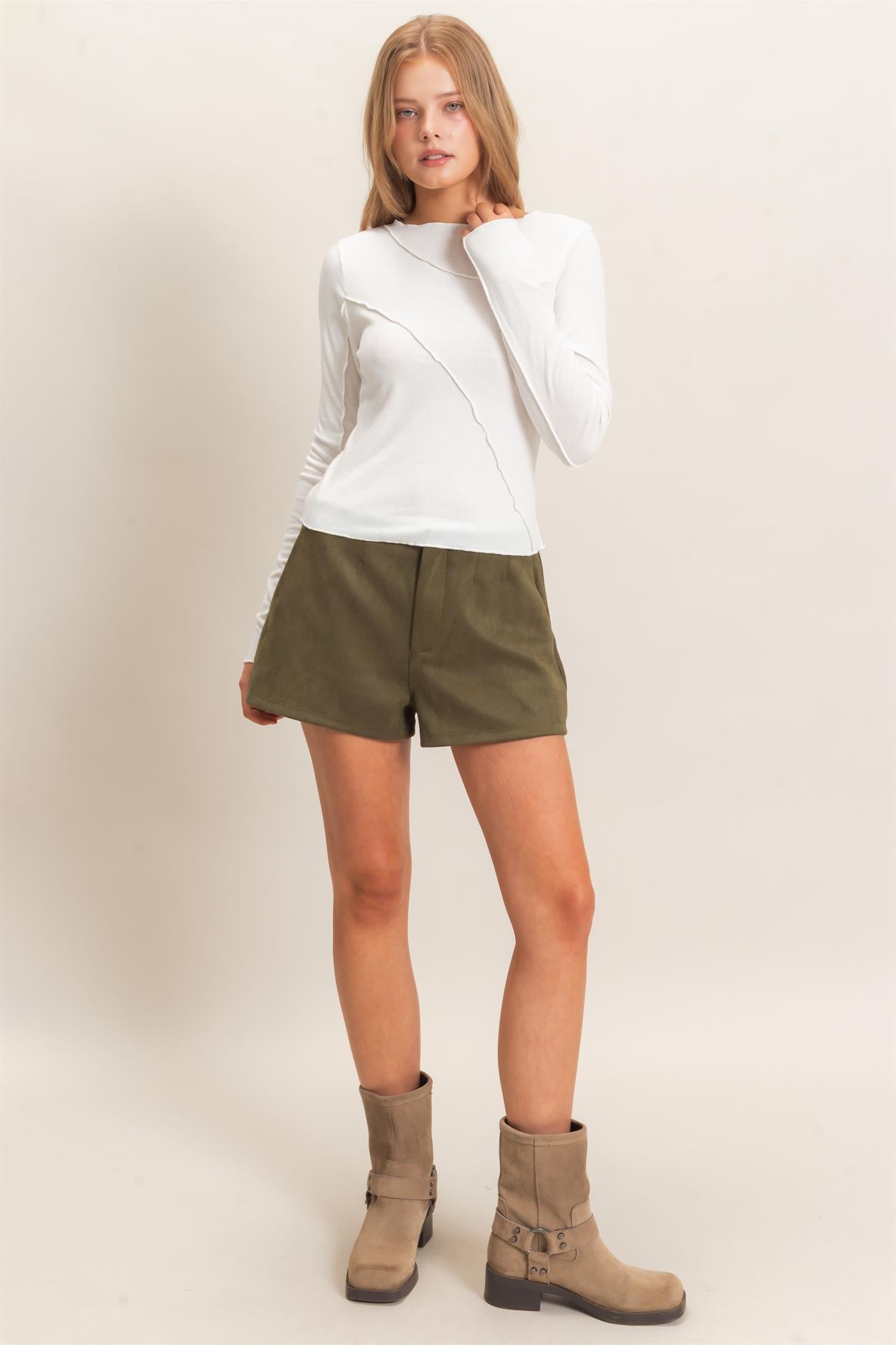 White Ruffled Ribbed Long Sleeve Top