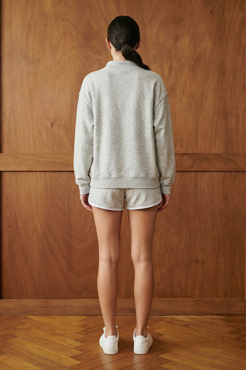 Mother Embroidered Mock Neck Grey Sweatshirt