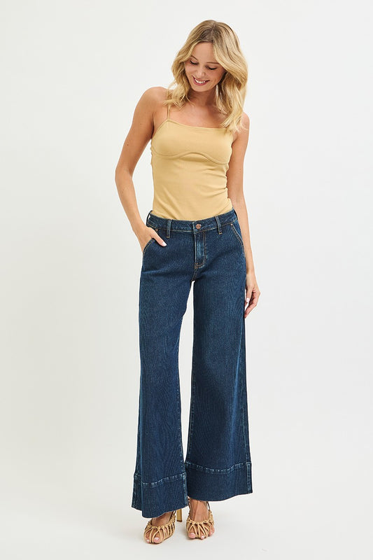 Risen Mid Rise Wide Leg Wide Hem Jeans