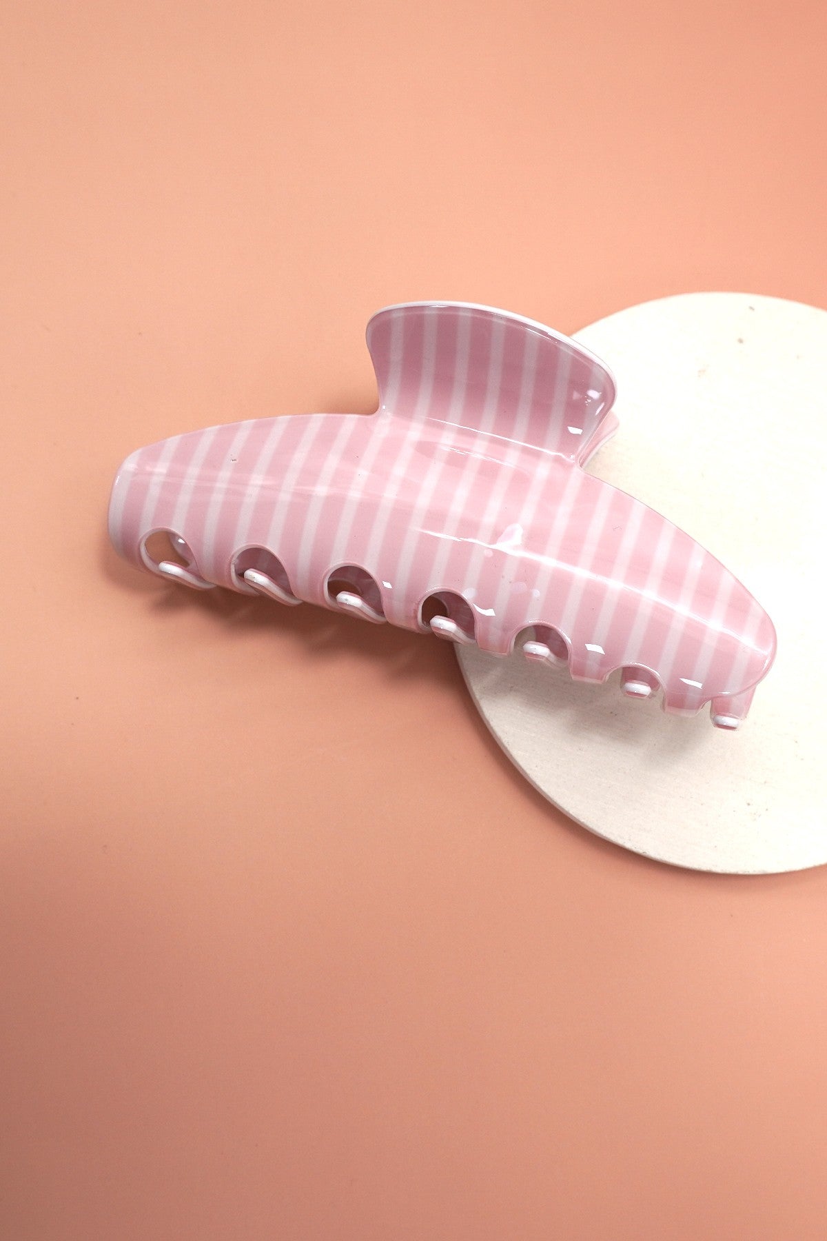 Jumbo Oval Hair Claw Clip- Pink Stripe