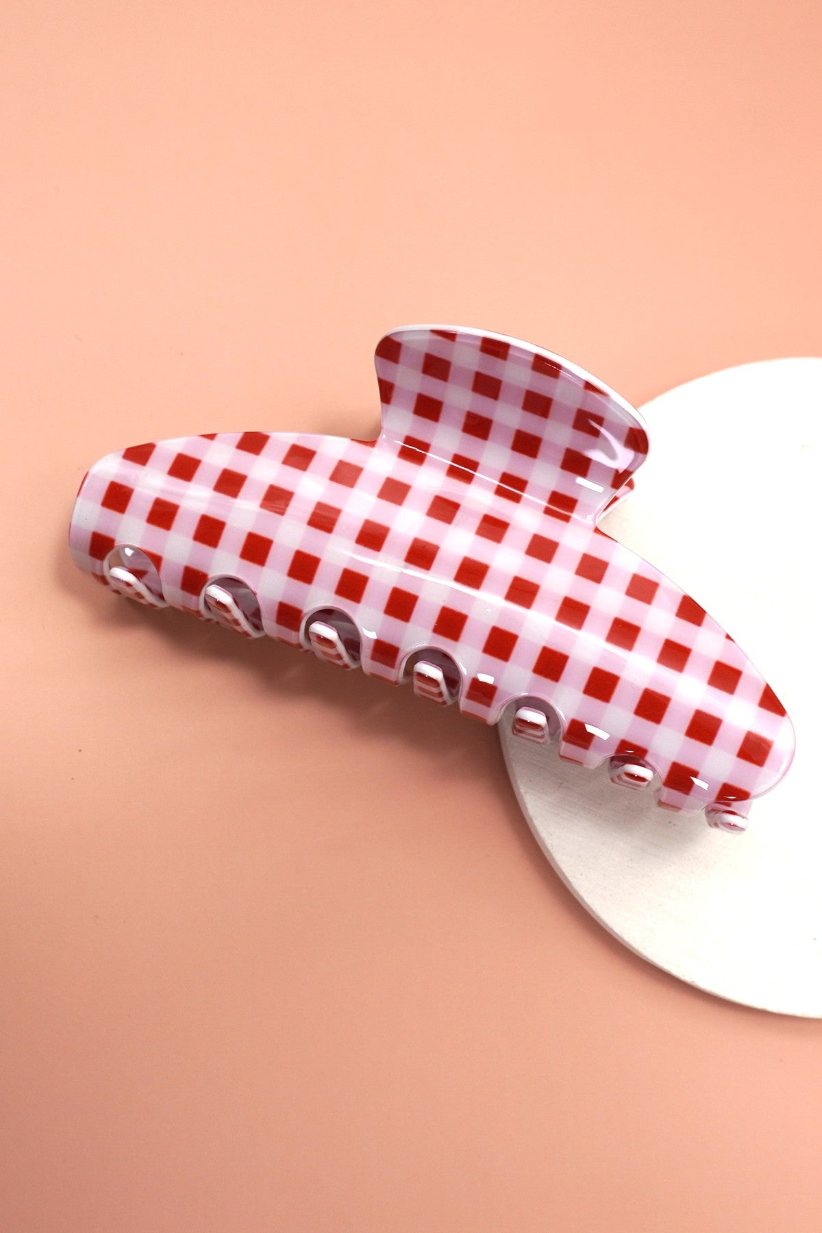 Jumbo Oval Hair Claw Clip- Red Plaid