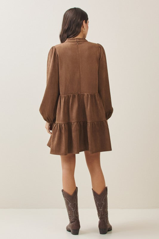 Brown Vegan Suede Babydoll Dress