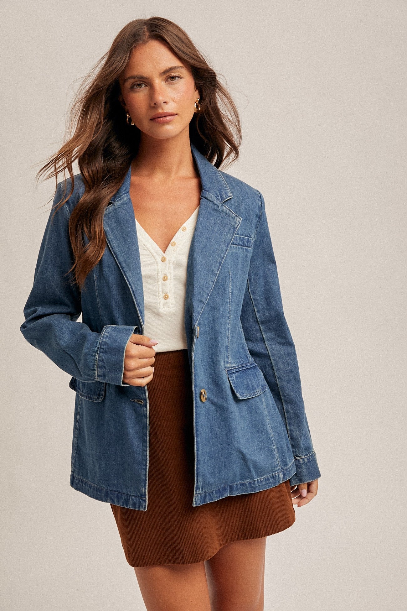 Denim Single Breasted Blazer