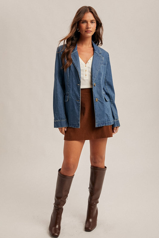 Denim Single Breasted Blazer