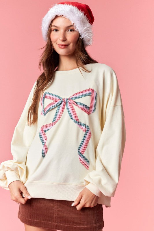 Ivory Gingham Bow Detail Sweatshirt