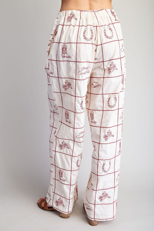 Western Grid Embroidered Pants