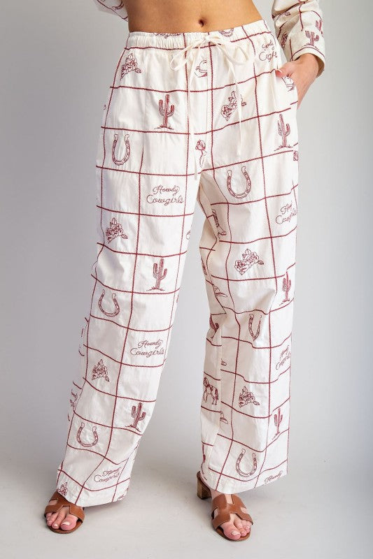 Western Grid Embroidered Pants