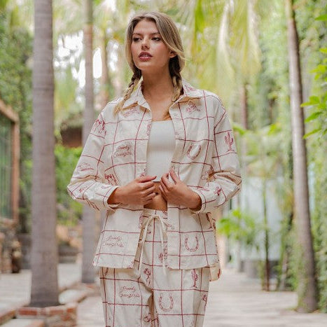 Embroidered Western Grid Button Down Shirt