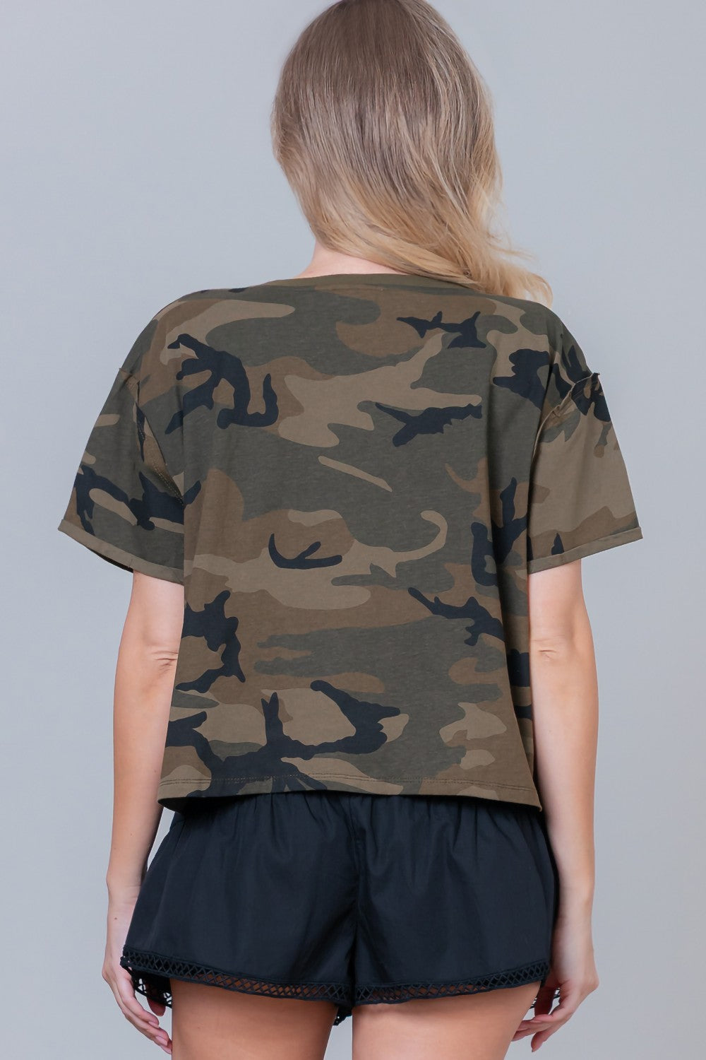 Camo Print Embroidered Top