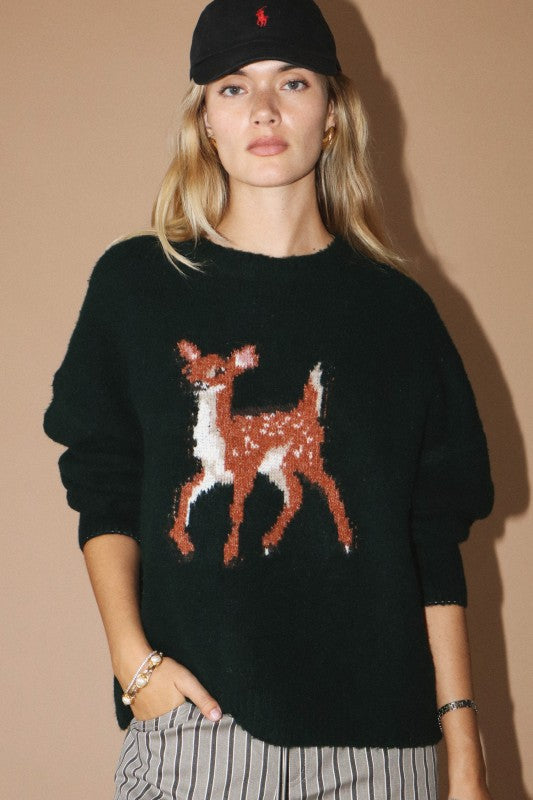 Deep Forest Baby Deer Graphic Sweater