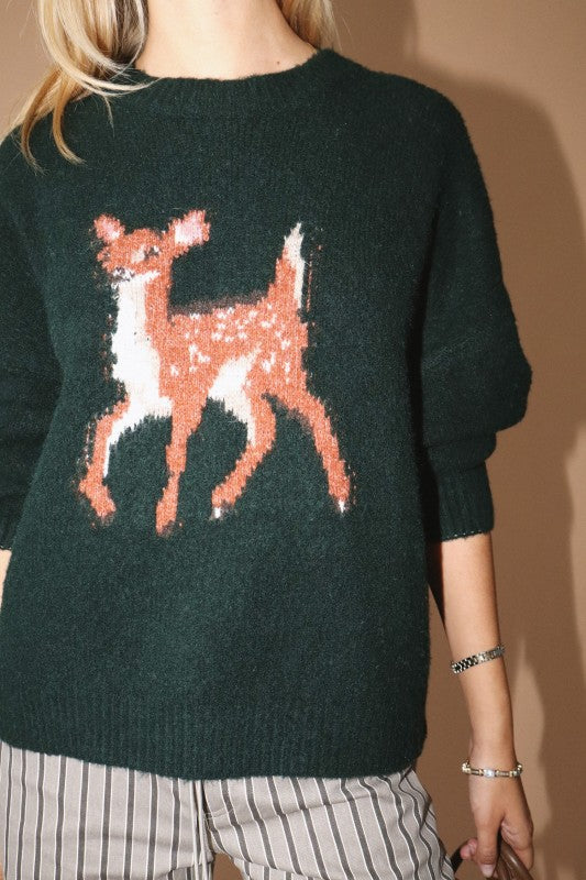 Deep Forest Baby Deer Graphic Sweater