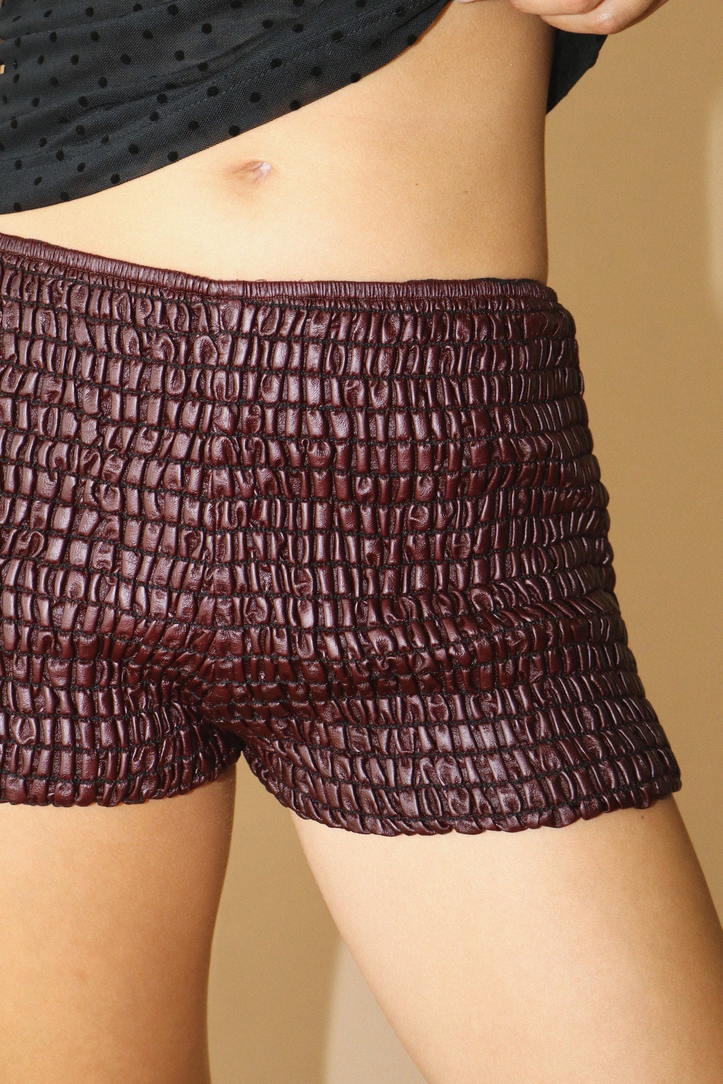 Wine Croco Textured Mini Shorts