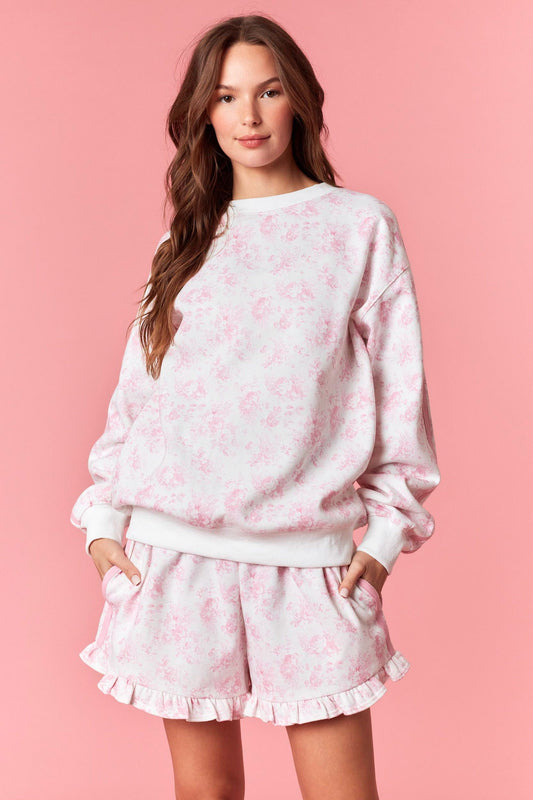 Light Pink Floral Double Line French Terry Sweatshirt