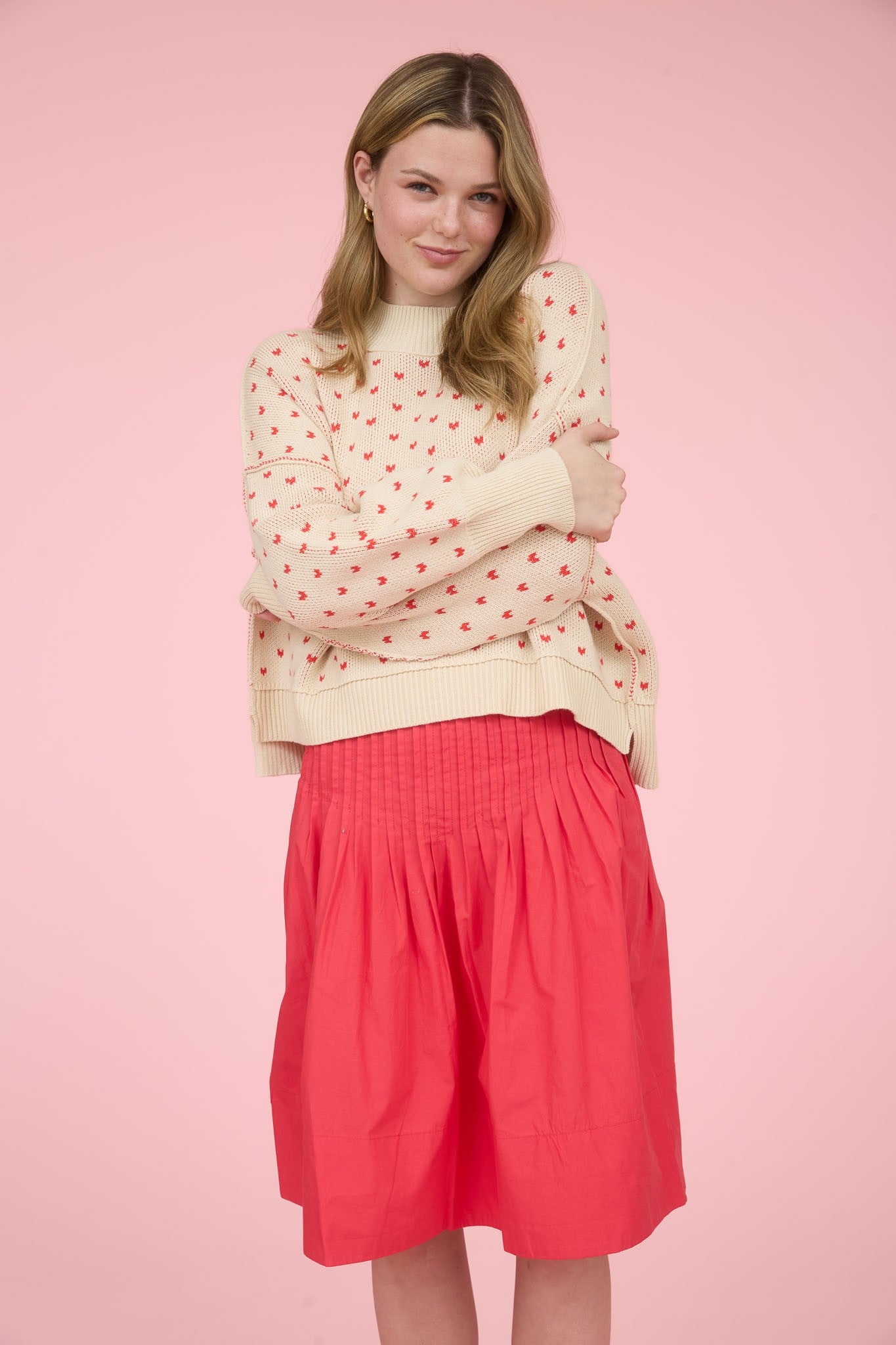 Heart Pattern Drop Shoulder Sweater