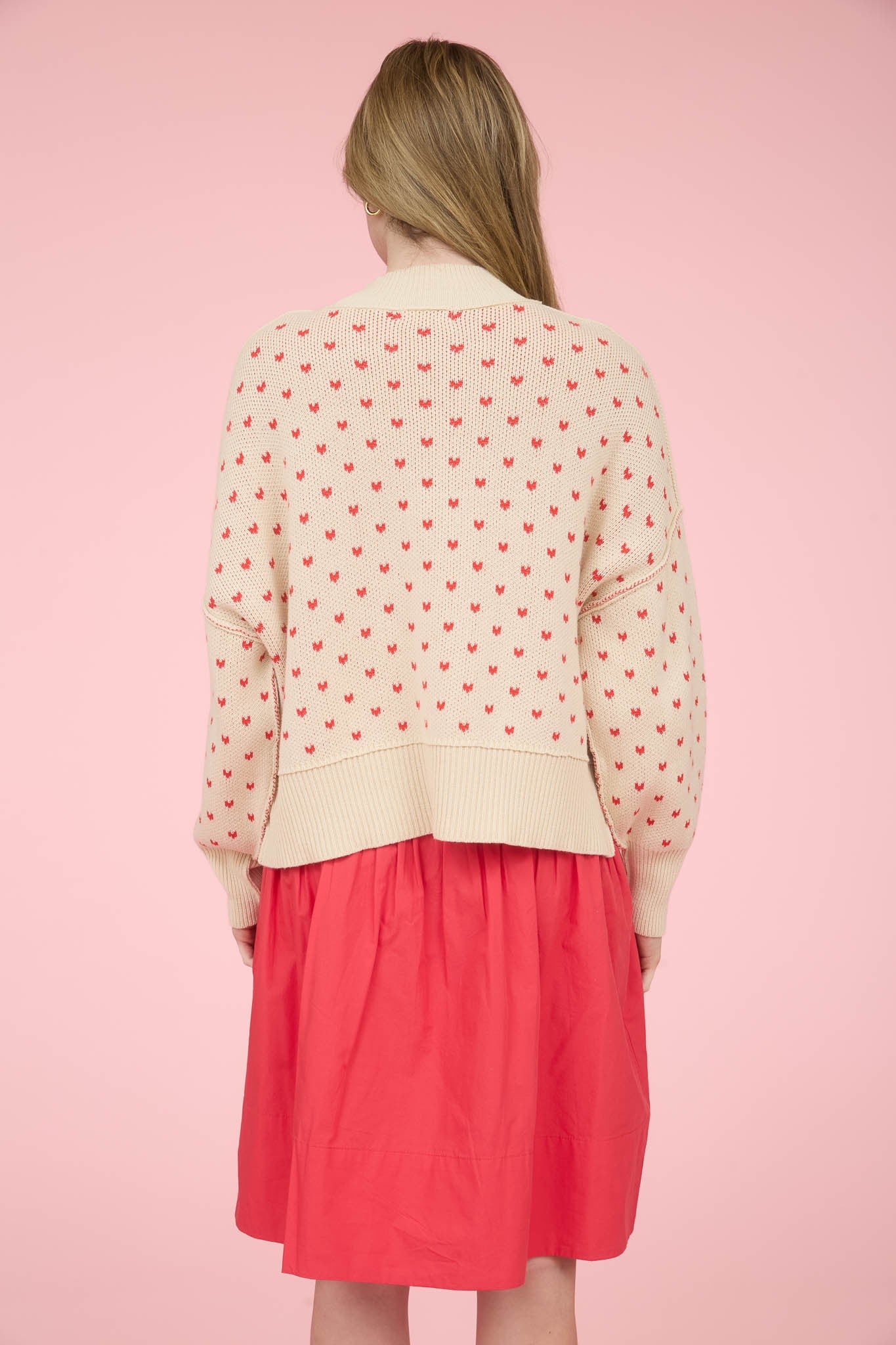 Heart Pattern Drop Shoulder Sweater