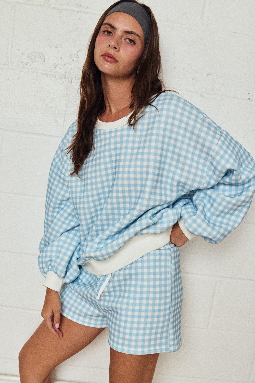 Blue Gingham Lounge Short Set