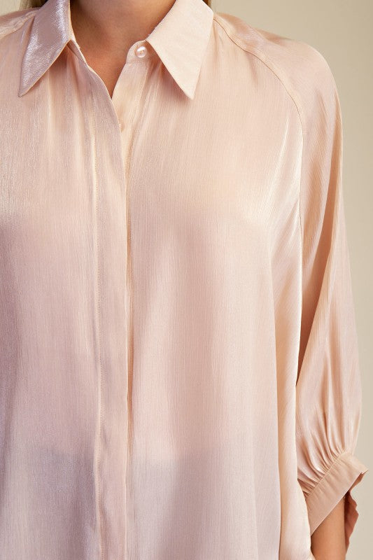 Shiny Peach Button Front Shirt