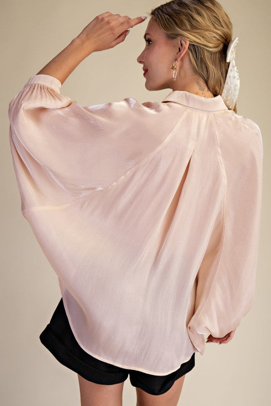Shiny Peach Button Front Shirt