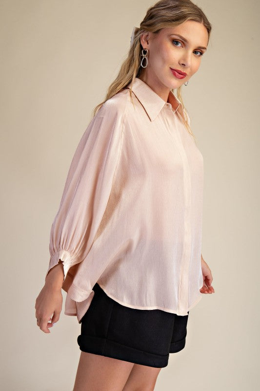 Shiny Peach Button Front Shirt