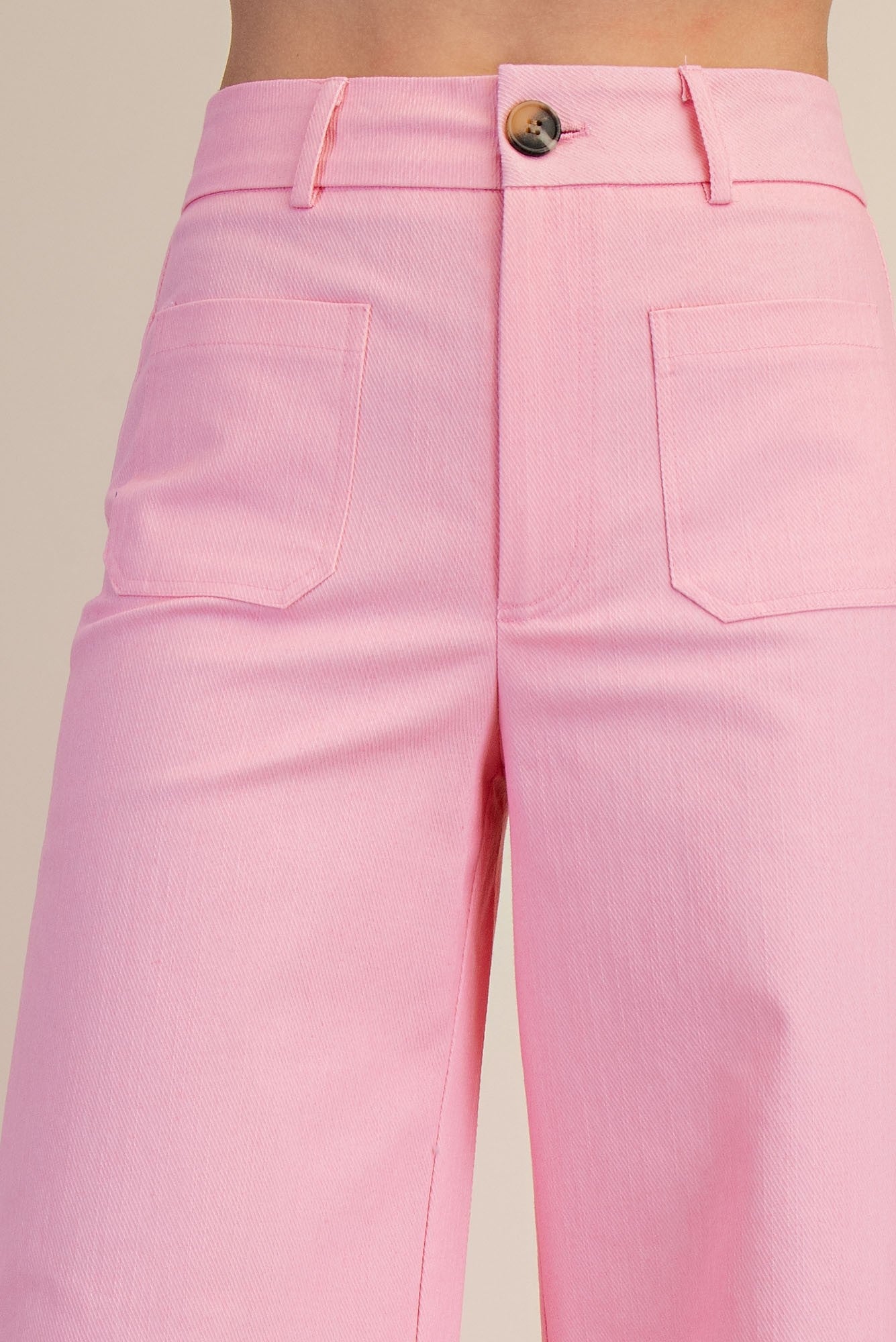 High Rise Front Pocket Wide Jeans- Pink