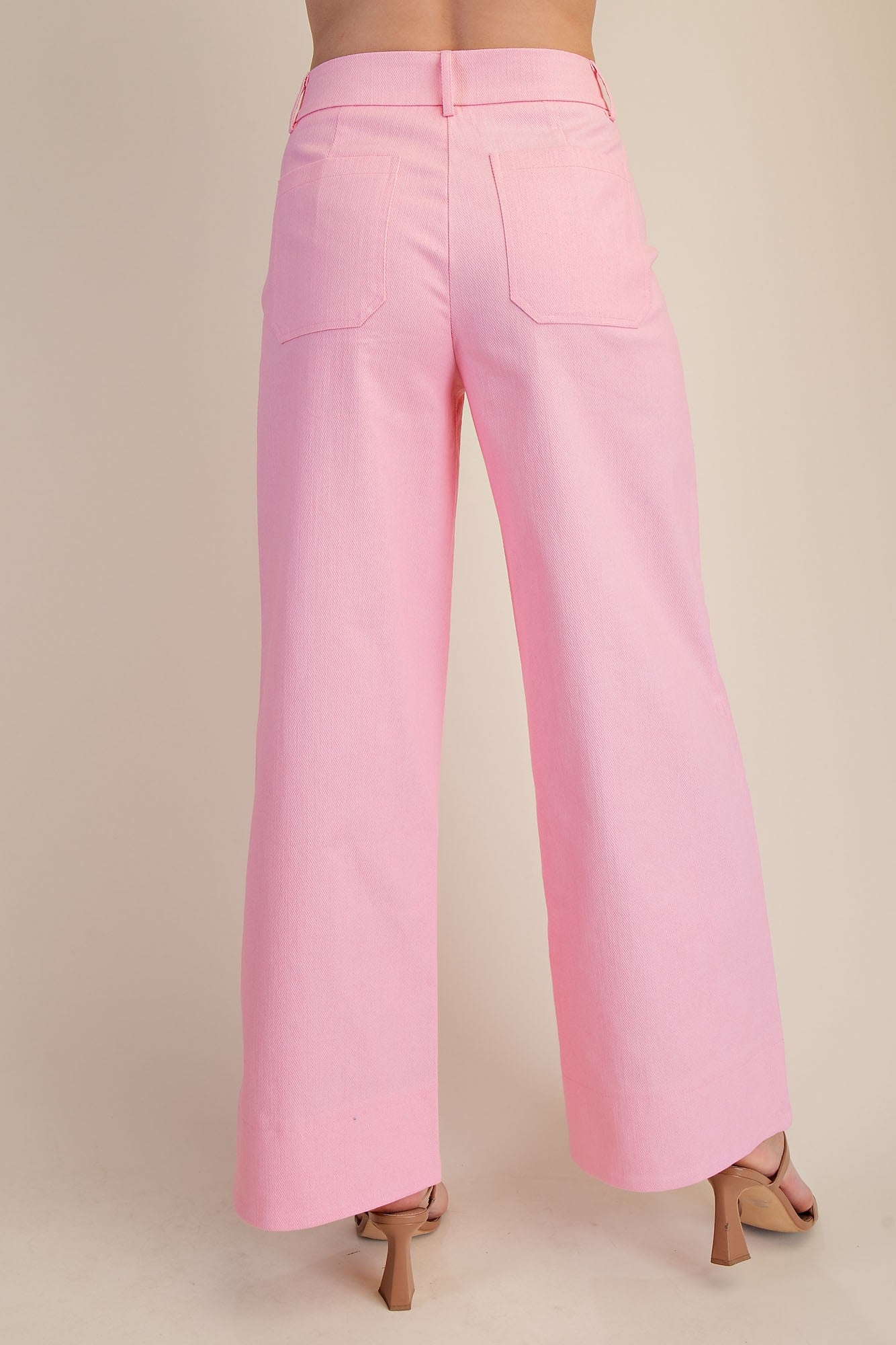 High Rise Front Pocket Wide Jeans- Pink