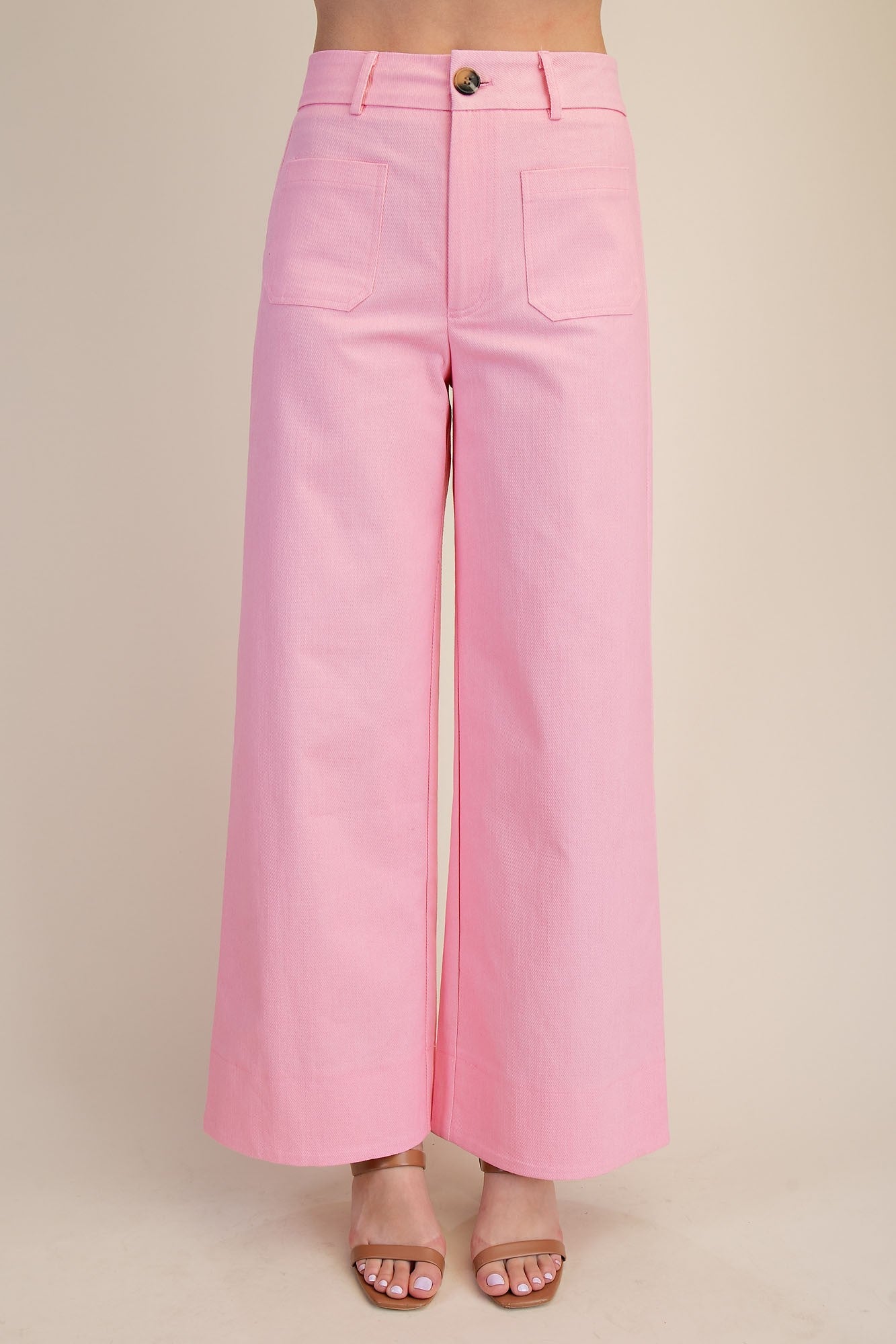 High Rise Front Pocket Wide Jeans- Pink