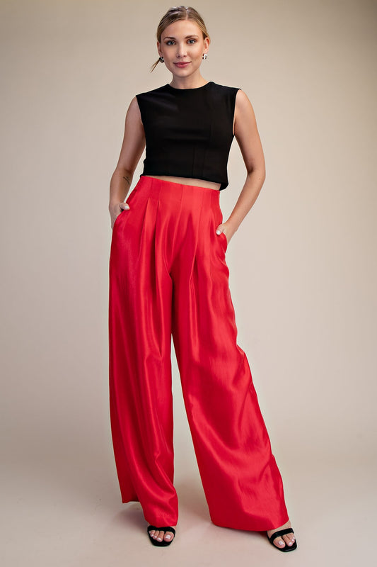 Red Pleated High Waisted Pants