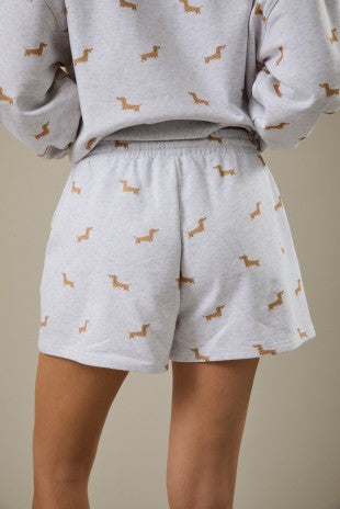 Dog Print Sweatshirt & Shorts Set- Grey