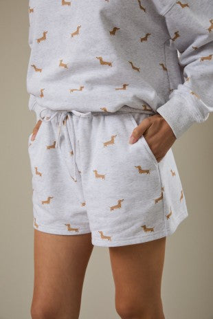 Dog Print Sweatshirt & Shorts Set- Grey