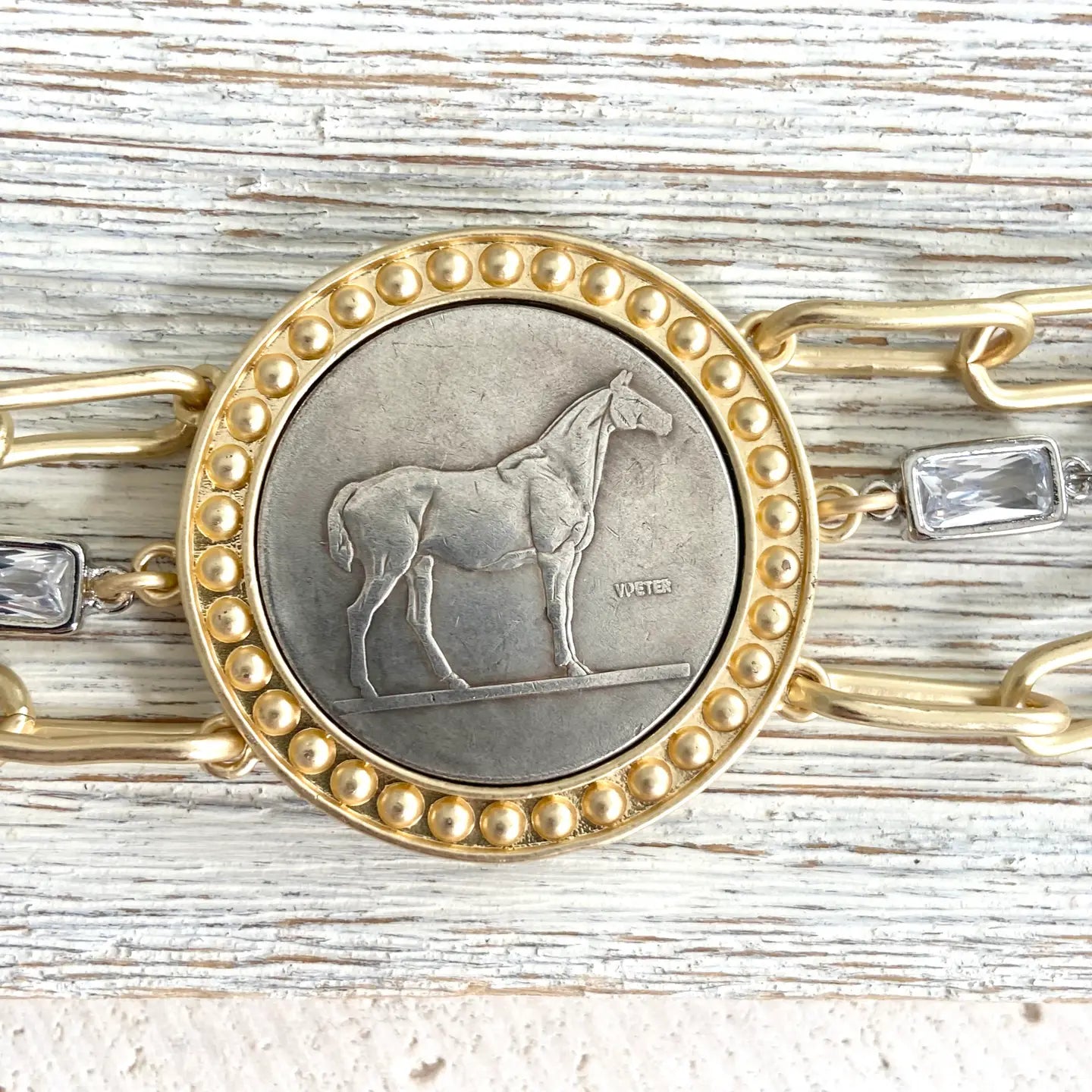 Derby Horse Coin Bracelet Silver Coin & Matte Gold Chain