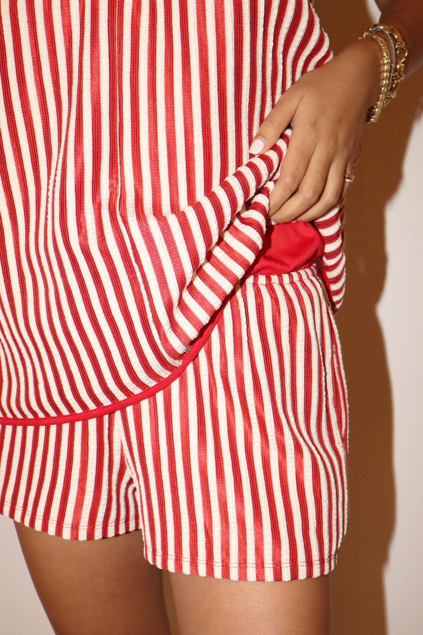 Chili Red Striped Halter Top Romper