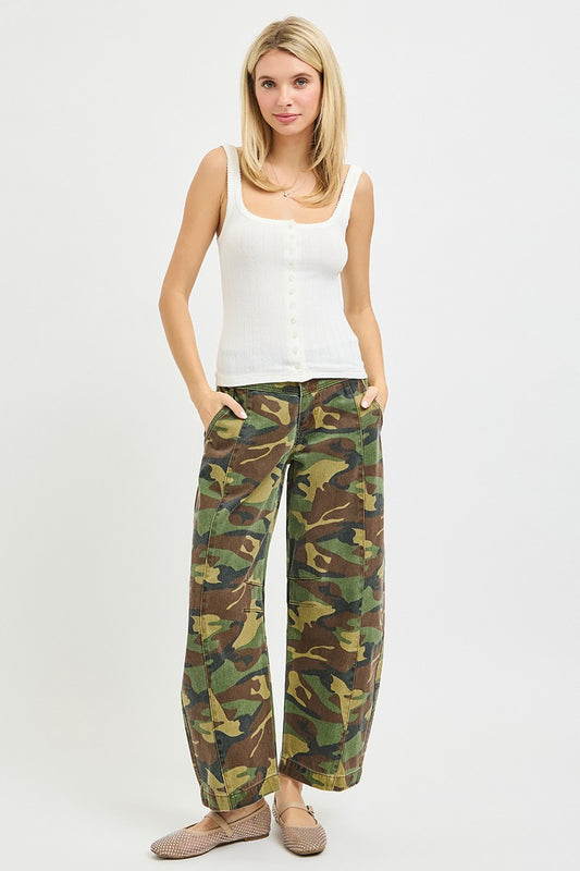 Risen Mid Rise Camo Crop Barrel Pants