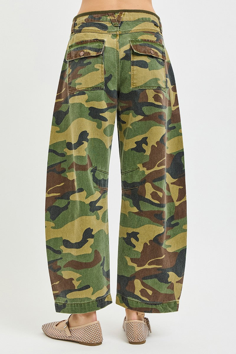 Risen Mid Rise Camo Crop Barrel Pants