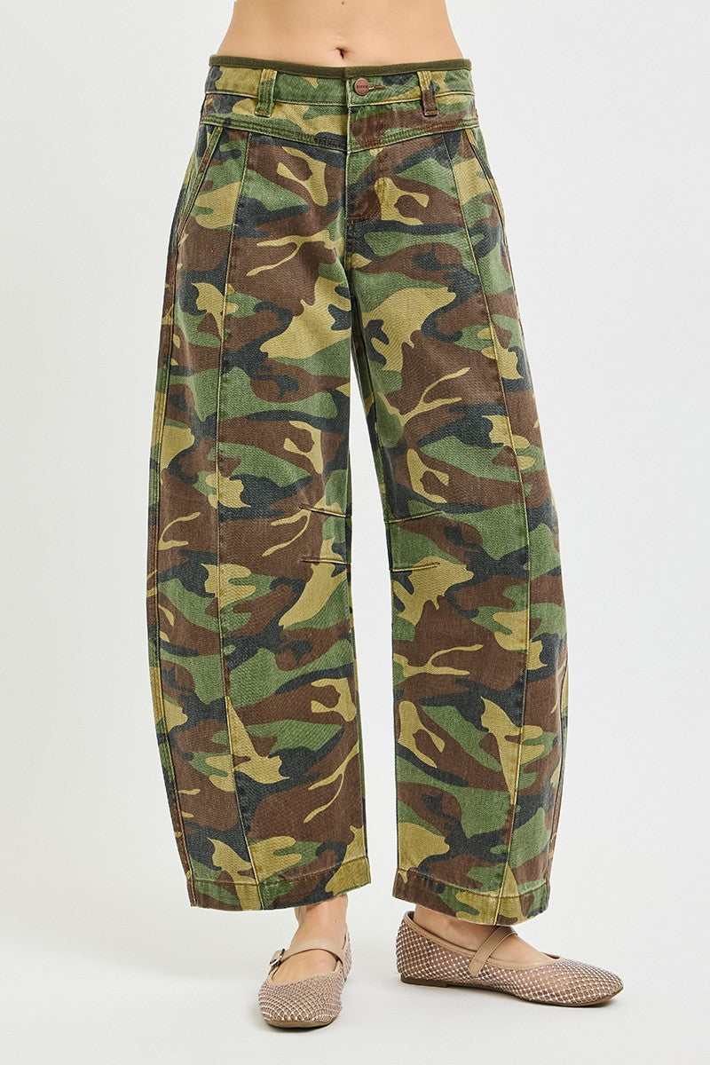 Risen Mid Rise Camo Crop Barrel Pants