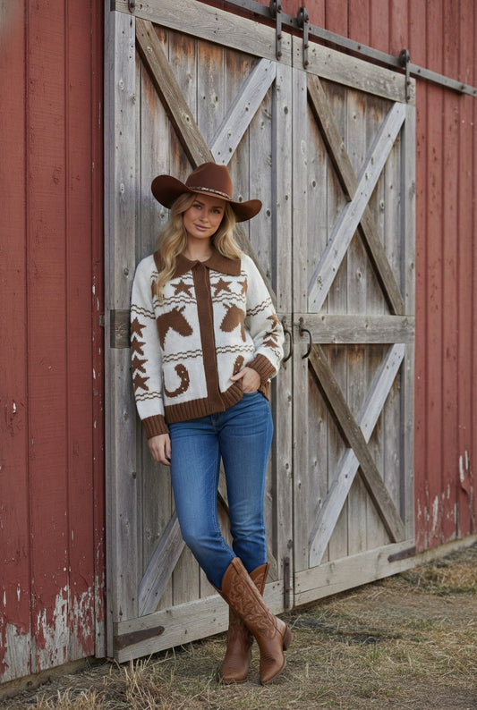Star, Horse, & Horseshoe Open Cardigan