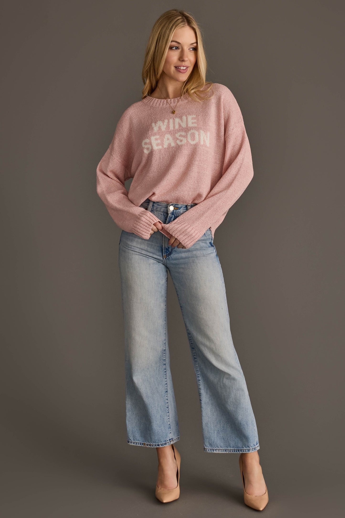 Wine Season Sweater- Light Pink