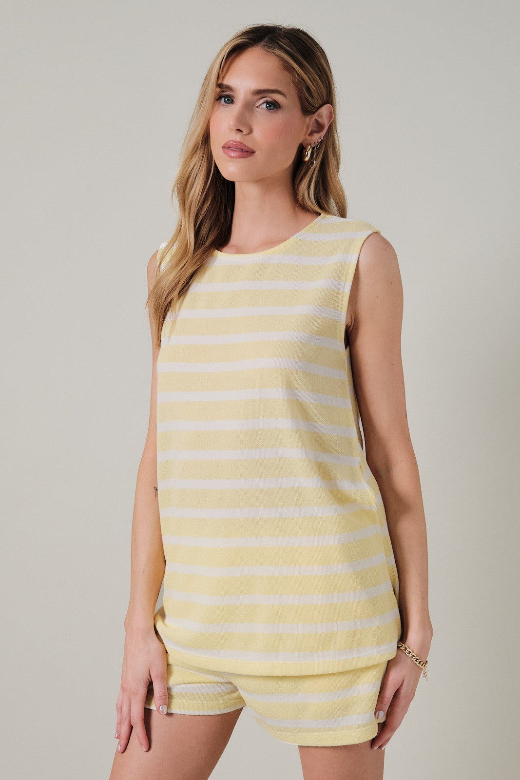 Butter Striped Side Slit Tunic & Short Set