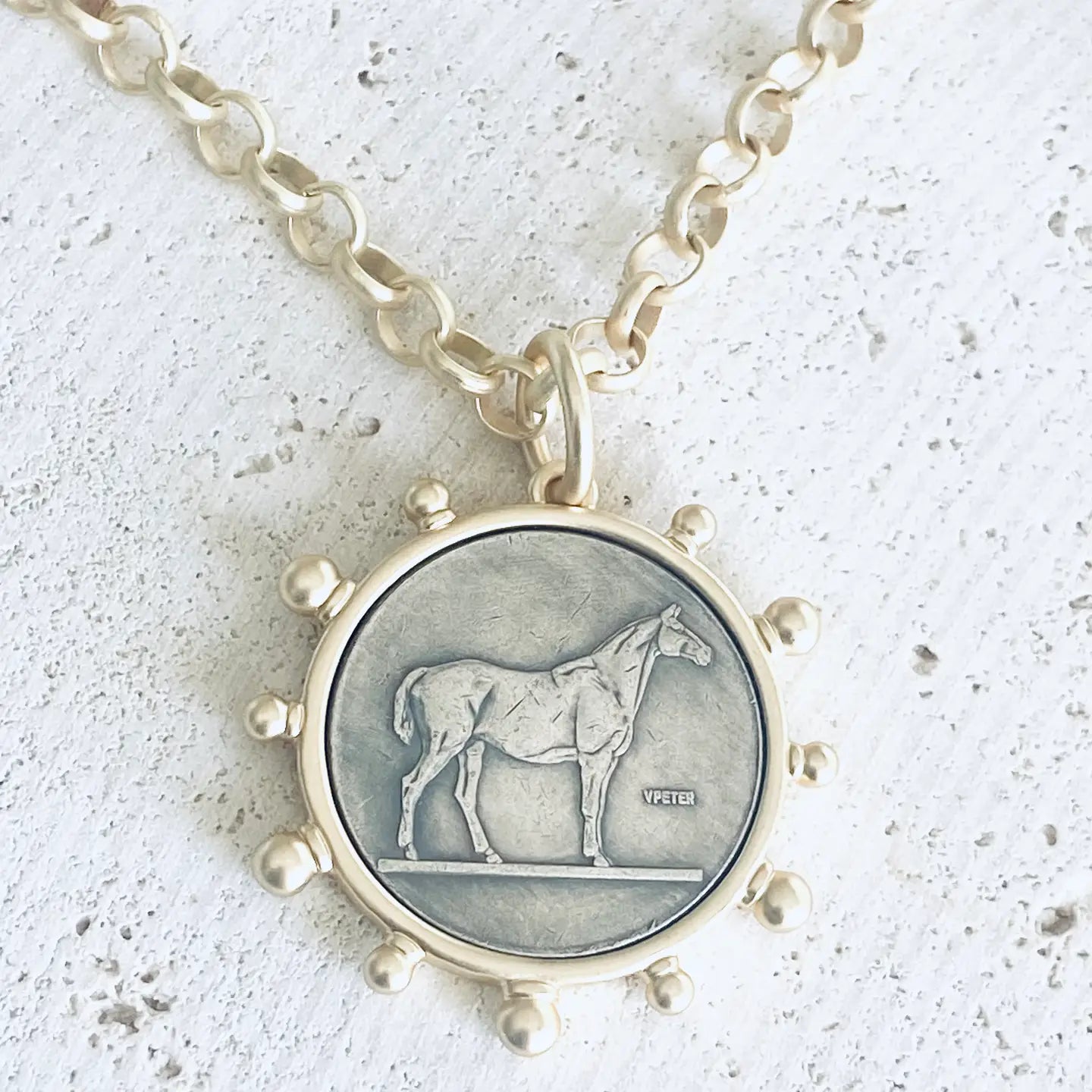 Matte Gold Horse Coin Necklace