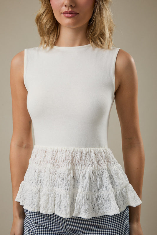 Boat Neck Lace Combined Sleeveless Top