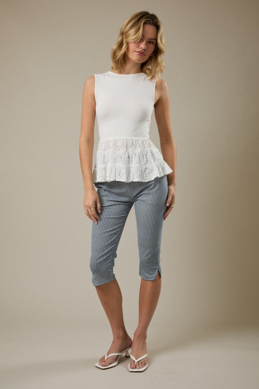 Boat Neck Lace Combined Sleeveless Top