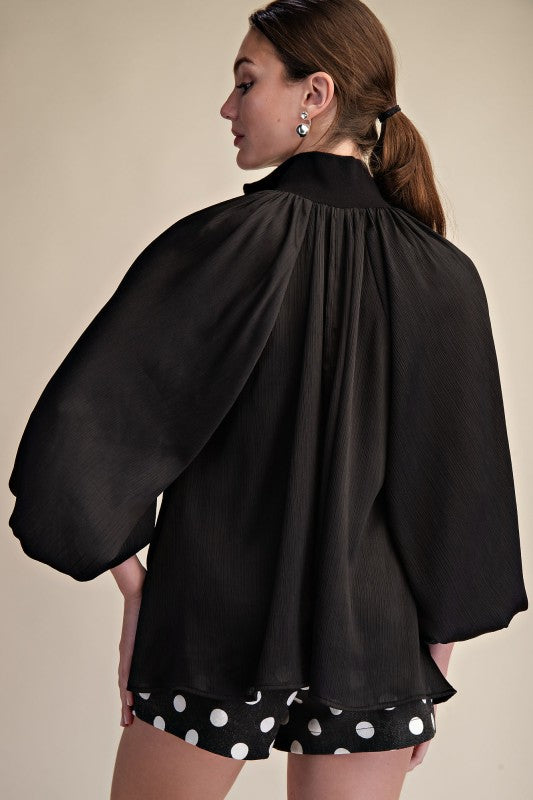 Black Mock Neck Band Blouse