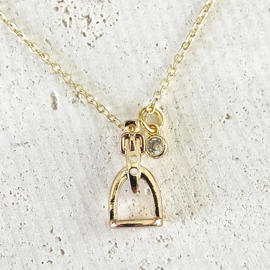 18" Gold Stirrup & Crystal Necklace