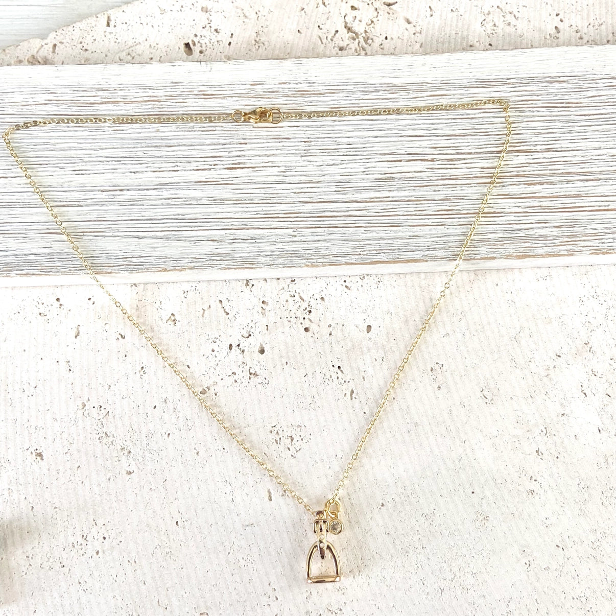 18" Gold Stirrup & Crystal Necklace