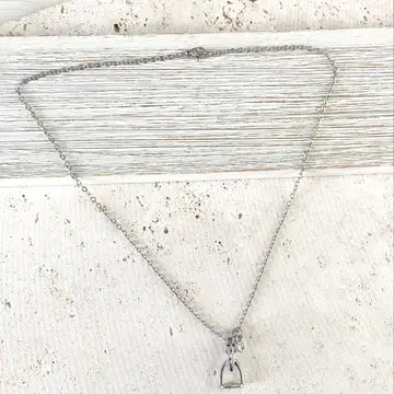 18" Silver Stirrup & Crystal Necklace