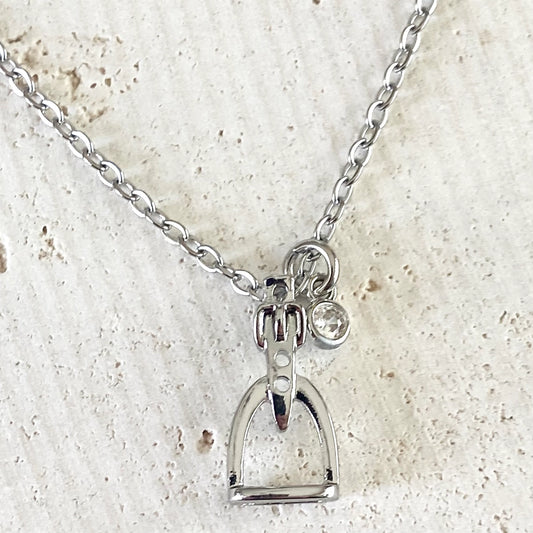 18" Silver Stirrup & Crystal Necklace