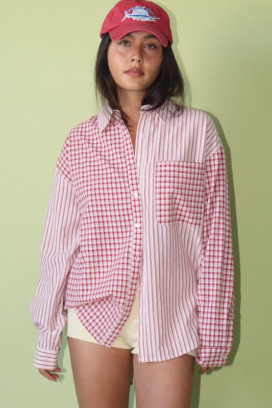 Mixed Stripe & Gingham Button-down Shirt